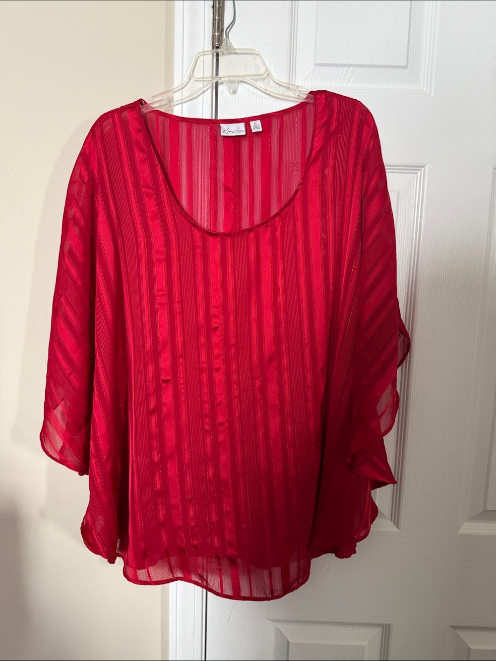 Kim Rogers Red Sheer Vertical-Stripe Blouse